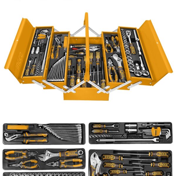 ingco set de herramientas con caja metalica completa